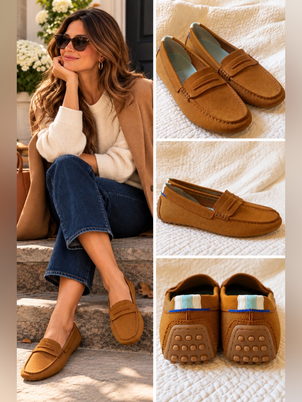 Rothy’s The Driver Caramel Cognac Brown Knit Loafers Women’s Size 9